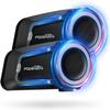 Fodsports FX7 10-Rider Mesh Motorcycle Helmet Bluetooth Headset with Music Share, Smart APP Control, Dual Chips V5.4 Helmet Communication System with Audio Multitasking & FM, IP67 Waterproof, 2 Pack view 1