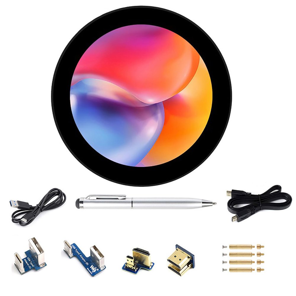 3.4 Inch HDMI Round Touch IPS Display for Raspberry Pi 5/4B/3B+/3A+/2B/B+/A+/Zero/Zero W/WH/Zero 2W, Jetson Nano, Mini PC 800800 Resolution 10-Point Touch 170 Angle