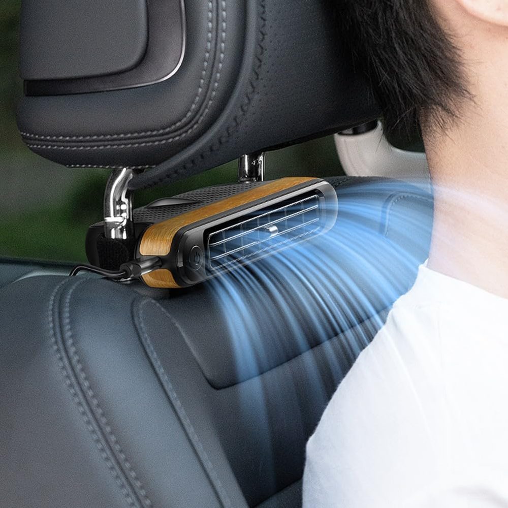 AirheadStorm USB Car Seat Cooling Fan With Elastic Belt, Recirculating Air Conditioning, Portable Electric Fan Front Seat Backseat Fan, Vehicle Fans for SUV RV Truck(Wood Grain)