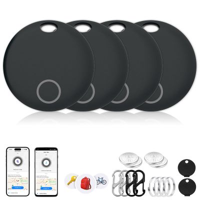 Air Tracker, Key Finder Compatible for Both iOS and Android, Bluetooth Smart Tag with Holder for Keys, Luggage, Suitcases, Pets, Dog Cat Collar, Worldwide Tracking Tag 4 Pack, Black