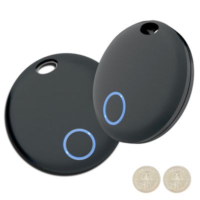 Air Tracker, Key Finder Compatible for Both iOS and Android, Bluetooth Smart Tag with Holder for Keys, Luggage, Suitcases, Pets, Dog Cat Collar, Worldwide Tracking Tag 2 Pack, Black
