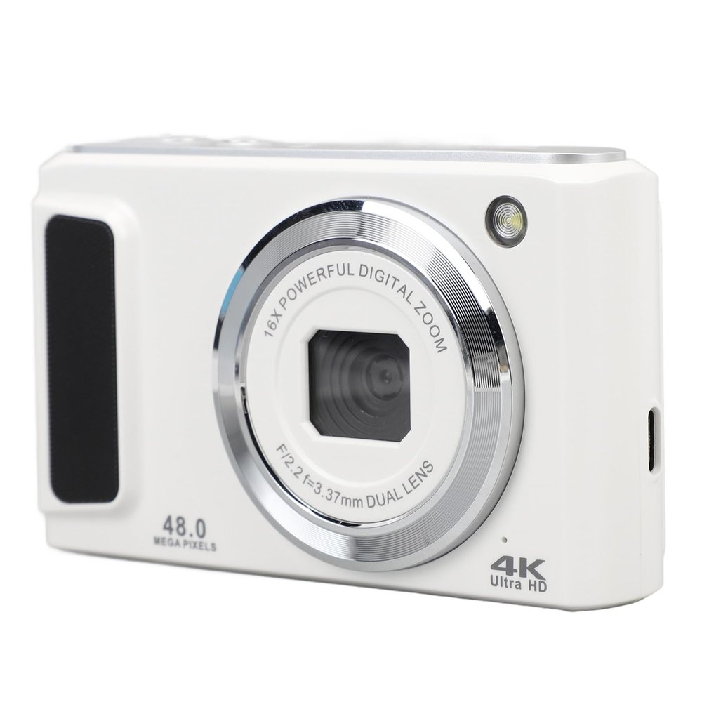 Digital Cameras, 4K UHD Camera, 48MP Autofocus Vlogging Camera with 16X Zoom and LED Flash, 2.8 Inch Display Compact Small Camera, Anti Shake, Dual Camera (White)