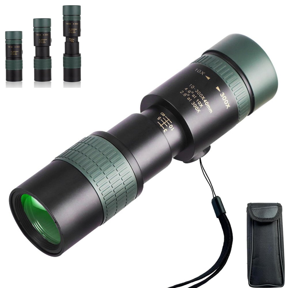 10-300x40 Monoculars for Adults High PoweredZoom Monocular Telescope with BAK4 & FMC Lens for Concerts, Birdwatching, Stargazing, Green (Smartphone Adapter &Tripod NOT Include)