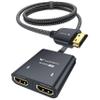 WARRKY HDMI Splitter 4K, 1x2 HDMI Display Duplicate/Mirror, HDMI Splitter 1 in 2 Out [Metal Shell, 3.3 Ft Braided HDMI Cable, LED Indicators], USB-C Powered Splitter, Black-4K@60Hz HDR view 1
