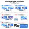 WARRKY HDMI Splitter 4K, 1x2 HDMI Display Duplicate/Mirror, HDMI Splitter 1 in 2 Out [Metal Shell, 3.3 Ft Braided HDMI Cable, LED Indicators], USB-C Powered Splitter, Black-4K@60Hz HDR view 3