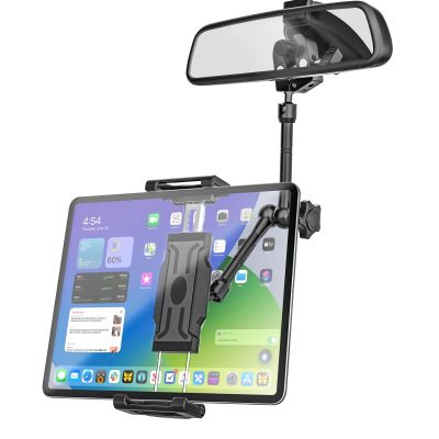 Kolasels Rearview Mirror Tablet Holder for Car [Metal Magic Arm] Universal Metal Clip Rear View Mirror Tablet Mount, Rear View Mirror Phone Holder for 5.5-15.6 iPad Pro/Air/Mini, Galaxy Z, iphone16