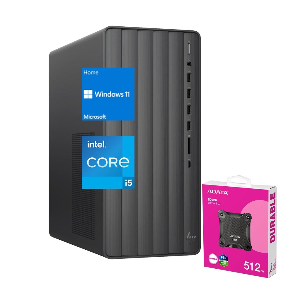 HP Envy Intel i5 Desktop, i5-14400 (Beats i7-13650HX), UHD Graphics, 32GB RAM, 1TB SSD, Wi-Fi 6, RJ45, Windows 11 Home + ADATA 512GB External SSD Bundle