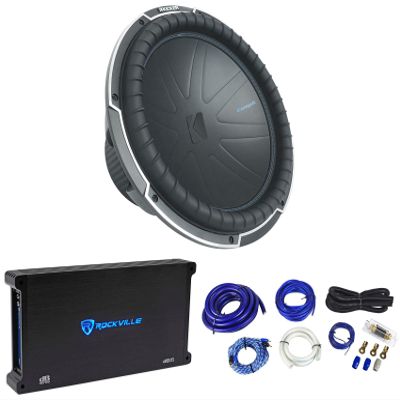 Audiosavings Bundle: Kicker 51CWQ154 COMP Q 15" 1200 Watt Car Audio Subwoofer Bundle with Rockville dB15 Mono Car Amplifier & Rockville RWK01 0 Gauge Wiring Installation Kit (3 Items)