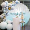TTQYFNM 7x7ft Happy Birthday Round Backdrop Cover Polyester Blue and Silver Dripping Glitter Circle Photography Background for Girls Women Birthday Party Banner Decor Portrait Photo Shoot Props view 2