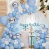 TTQYFNM 7x7ft Happy Birthday Round Backdrop Cover Polyester Blue and Silver Dripping Glitter Circle Photography Background for Girls Women Birthday Party Banner Decor Portrait Photo Shoot Props view 3