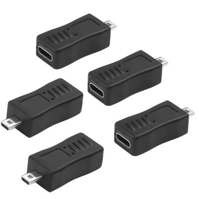 JSADZKJ Mini 8-Pin USB to USB C Adapter, 5 Pack, Black, Type C Female to Mini USB 8Pin Male, Charge Data Sync, MP3, Digital Camera, Laptop, Smartphone