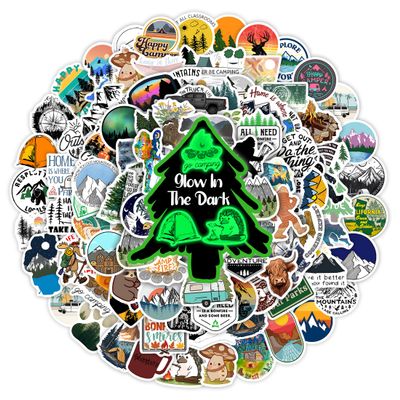 100 Pcs Outdoor Adventure Hiking Camping Stickers for Water Bottle, Waterproof Vinyl Wilderness Nature Travel Wildlife Laptop Decals, Summer Camp Sticker for Teens Adults Kids