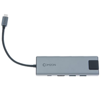 COMZON USB-C 9-in-1 Mini Docking Station, 100W PD, HDMI, 3 USB 3.0 Ports, SD/TF Card Reader, Gigabit Ethernet, 3.5mm Audio  Gray
