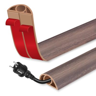 Floor Cord Cover for Wires on Floor Self Adhesive Cord Hider Floor Cable Management Wire Covers for Cords Protector Prevent Cable Trips Cord Cavity W 0.32" x H 0.32", Grayish Brown Wood, 3.3Ft