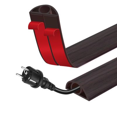 Floor Cord Cover for Wires on Floor Self Adhesive Cord Hider Floor Cable Management Wire Covers for Cords Protector Prevent Cable Trips Cord Cavity W 0.32" x H 0.32", Black Walnut, 20Ft