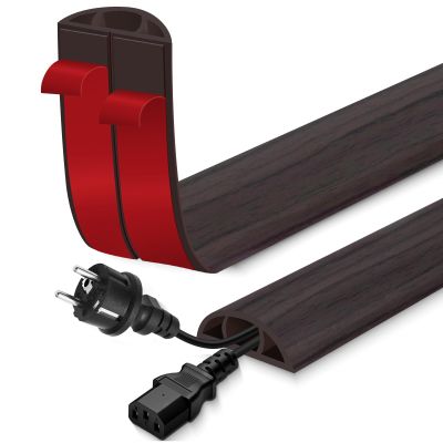 Floor Cord Cover for Wires on Floor Self Adhesive Cord Hider Floor Cable Management Wire Covers for Cords Protector Prevent Cable Trips Cord Cavity W 0.47" x H 0.27", Black Walnut, 20Ft