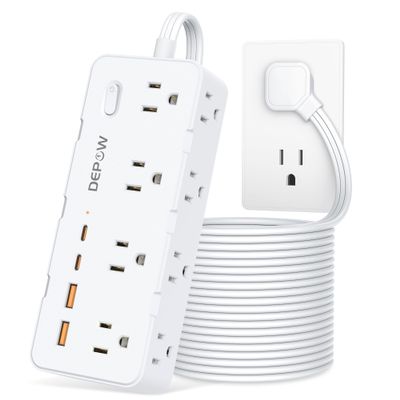 DEPOW Power Strips with Surge Protection, 10 FT Braided Extension Cord with Multiple Outlets-8 AC Outlets 4 USB Ports (2 USB C), 1700 Joule Surge Protector with Flag Plug for Home Office, White