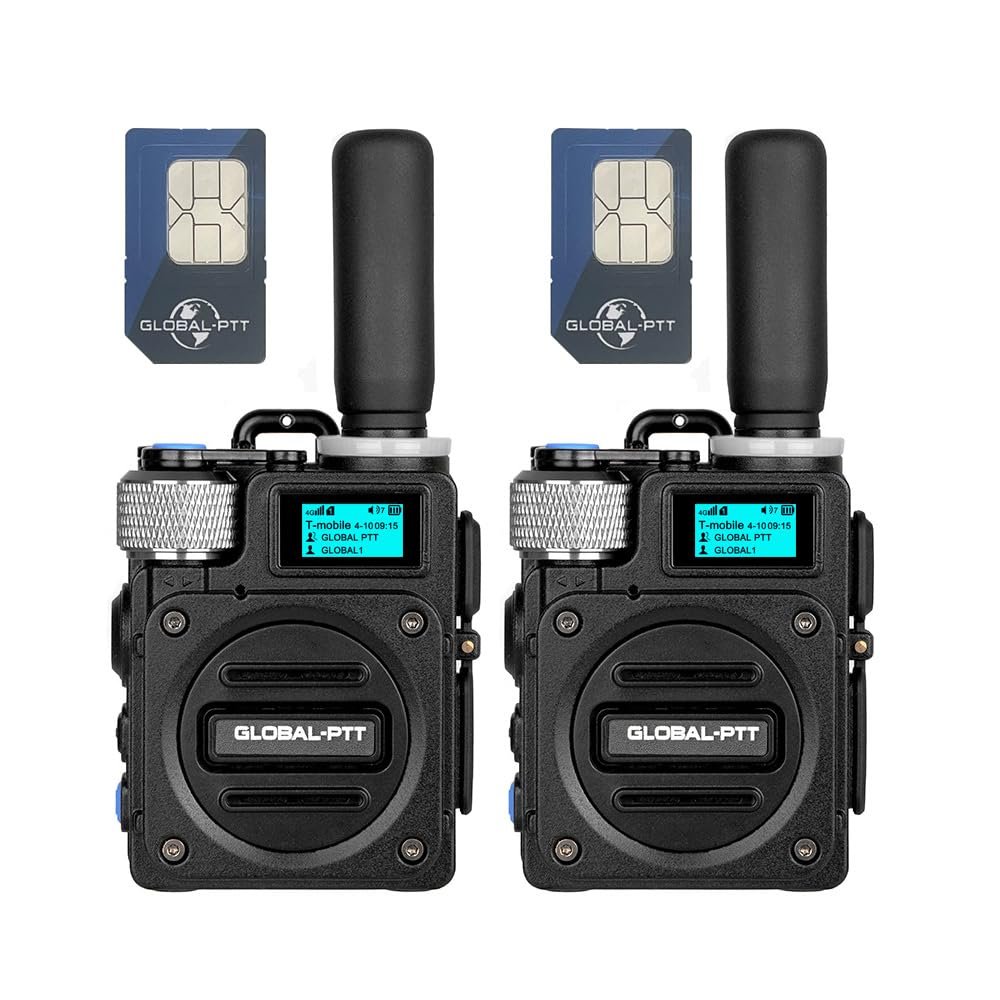 2PCS GLOBAL-PTT G6 POC Walkie Talkies, 2-Pack, 4G LTE, Long Range Up to 5000 Miles, 2-Way Radios (2PCS Black with yearly SIM)
