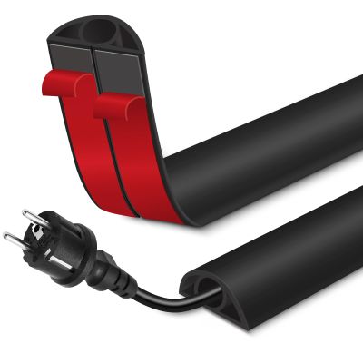 Floor Cord Cover for Wires on Floor Self Adhesive Cord Hider Floor Cable Management Wire Covers for Cords Protector Prevent Cable Trips Cord Cavity W 0.32" x H 0.32", Black, 3.3Ft