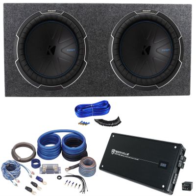 Audiosavings Bundle: (2) Kicker 51CWQ154 15" Car Audio Subwoofer Bundle with Rockville Car Amplifier, Amp Installation Wire Kit, Car Sub Enclosure Box, K2 Sub Box Enclosure Installation Kit (6 Items)
