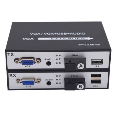 Primeda-telecom VGA Over Fiber Media Converter Adapter with KVM and Independent Stereo 3.5mm Audio Singlemode Single Fiber up to 20Km Multimode 500m A Set