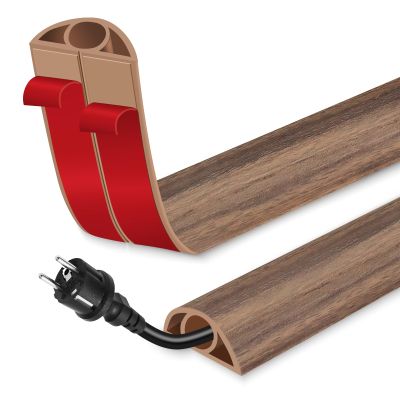 Floor Cord Cover for Wires on Floor Self Adhesive Cord Hider Floor Cable Management Wire Covers for Cords Protector Prevent Cable Trips Cord Cavity W 0.32" x H 0.32", Misty Brown Wood, 10Ft