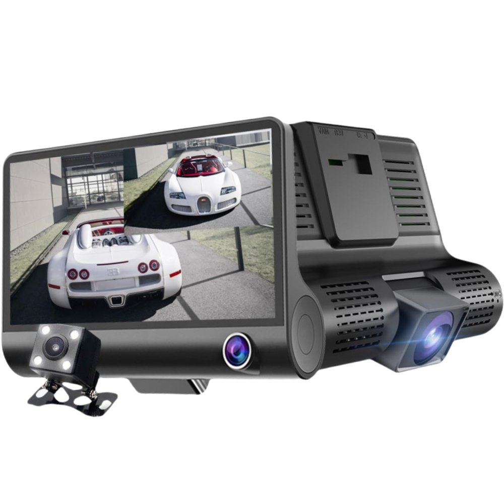 Car Dashboard Camera, 3 Lenses DVR with HDR Parking Monitor, Cam Recorder for Monitor with Sens