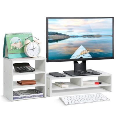 PZLVAME Computer Monitor Riser, Desktop Laptop Computer Monitor Storage Organiser Screen Riser with 3 Layer Shelf for Home Office, 50 20 13.2 cm (White)