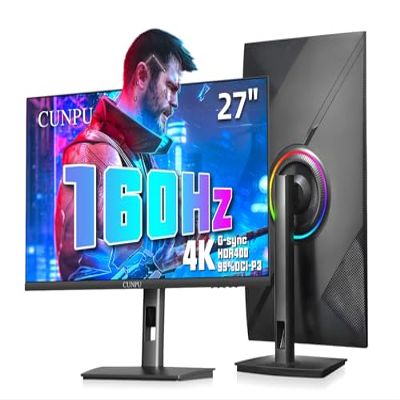CUNPU 27" 4K 160Hz Ultimate Gaming Monitor, UHD Fast IPS 1ms, G-Sync Compatible & FreeSync, 99% DCI-P3, HDR400, HDMI 2.1 for PS5/Xbox 4K 120Hz, Full Ergonomic Stand