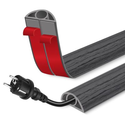 Floor Cord Cover for Wires on Floor Self Adhesive Cord Hider Floor Cable Management Wire Covers for Cords Protector Prevent Cable Trips Cord Cavity W 0.32" x H 0.32", Deep Gray Wood, 3.3Ft