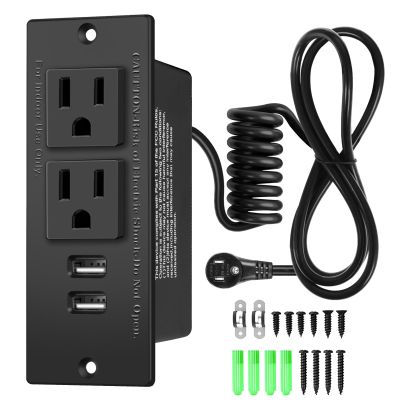 Recessed Furniture Power Strip with USB-C, USB-A, and Dual AC Outlets - 5FT Power Cord with Spring Cable, Mounting Clips & Screws Included, UL Listed for Safe & Tidy Drawer Installation