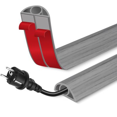 Floor Cord Cover for Wires on Floor Self Adhesive Cord Hider Floor Cable Management Wire Covers for Cords Protector Prevent Cable Trips Cord Cavity W 0.32" x H 0.32", Gray Wood, 3.3Ft