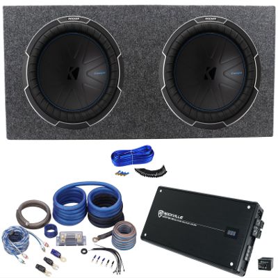 Audiosavings Bundle: (2) Kicker 51CWQ124 12" Car Stereo Subwoofer Bundle with Rockville Car Amplifier, Amp Installation Wire Kit, Subwoofer Enclosure Box, Sub Box Enclosure Installation Kit (6 Items)