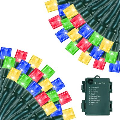 Battery Operated Christmas Lights, 33 FT 100 LED Mini String Lights with Timer and 8 Modes, Green Wire Outdoor Waterproof String Lights for Tree Xmas Indoor Holiday Party Garden Decor, Multicolor