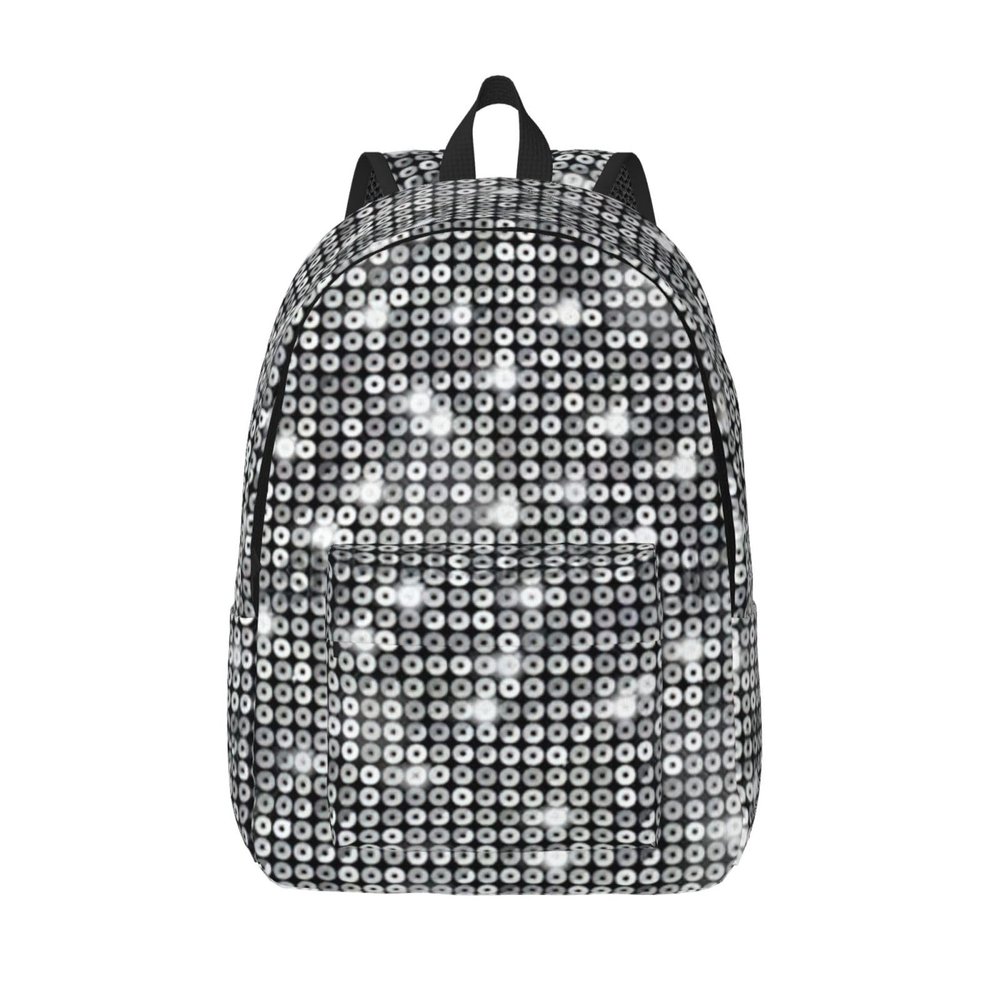 Silver Sequin Sparkle Pattern Print Unisex Versatile Canvas Backpack Vintage Travel Hiking Carrying Laptops Rucksack