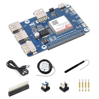 Cat-1/GNSS HAT for Raspberry Pi 5/4B/3B/Zero/Zero W/Zero 2W/Pico/Pico W/Pico WH Based On SIM7670G Module Global Multi-Band LTE 4G Cat-1 GNSS SIM Card Slot 3X USB 2.0 Extended Ports