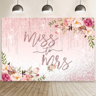 15x10ft Miss to Mrs Backdrop Rose Gold Glitter Wedding Photography Background Pink Flowers Green Leaves Decorations Banner Bridal Shower Bride to Be Engagement Party Photo Booth Props