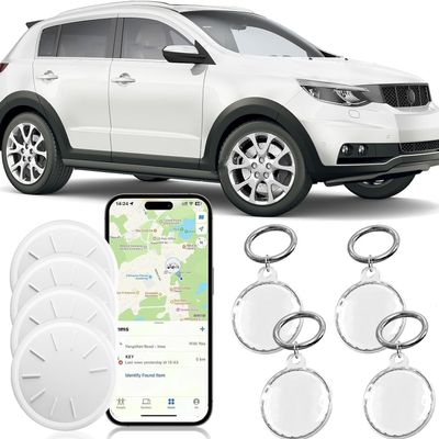 Tags-4 Pack Air Tracker Work with Apple Find My (iOS Only),Track Key Luggage Bag Suitcase,Super Lightweight Item Finder,Come with 4 Keyrings 4 Cases,Replaceable Battery (WaterproofWhite,4PCS)