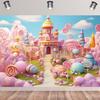 10x6.5ft Pink Candyland Backdrop Cartoon Fantasy Candy Castle Background Decorations Sweet Colorful Lollipop Cream Photography Banner Girls Kids Birthday Party Photo Booth Props view 2