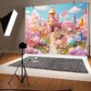 10x6.5ft Pink Candyland Backdrop Cartoon Fantasy Candy Castle Background Decorations Sweet Colorful Lollipop Cream Photography Banner Girls Kids Birthday Party Photo Booth Props view 3