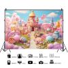 10x6.5ft Pink Candyland Backdrop Cartoon Fantasy Candy Castle Background Decorations Sweet Colorful Lollipop Cream Photography Banner Girls Kids Birthday Party Photo Booth Props view 4