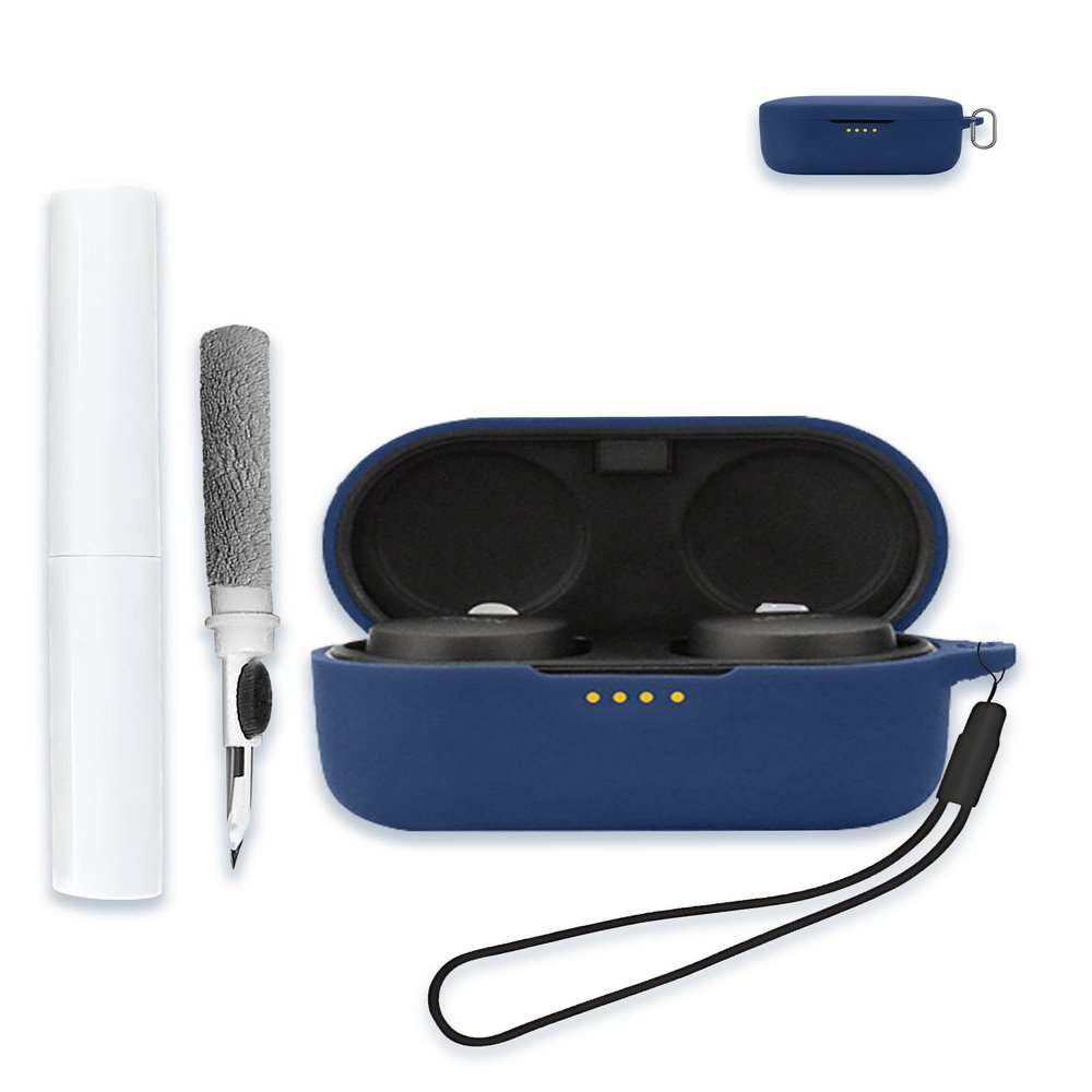 Case for Denon PerL Pro 2024 True Wireless Earbuds, Soft Silicone Protective Portable Scratch Shock Resistant Shell with Cleaner Kit & Carabiner & LanyardBlue