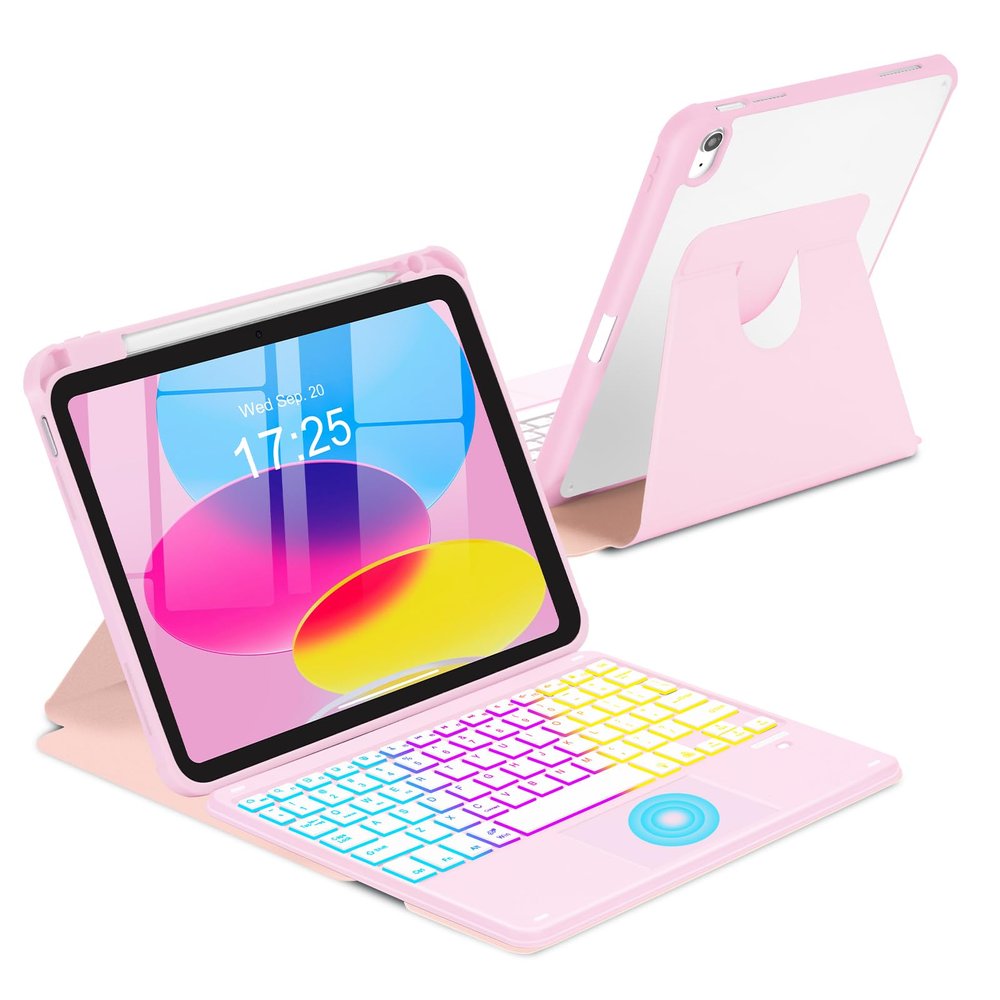MePadKey Touchpad Keyboard Case for iPad (A16) 11th 10th Generation, 360 Rotation Cover with Pencil Holder Wireless Backlit Detachable Keypad for iPad 11 inch 2025/10 Gen 10.9" 2022 Pink