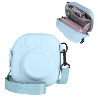 HIYQIN Hard EVA Storage Case Widely Compatible with Fujifilm Instax Mini 12/11/9/8/99/90/40, Instant Camera Protective Carrying Case with Adjustable Strap - Hydrangea Blue