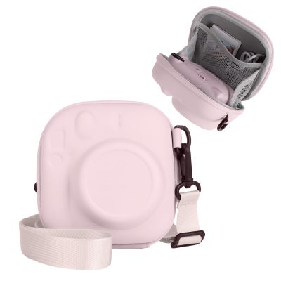 HIYQIN Hard EVA Storage Case Widely Compatible with Fujifilm Instax Mini 12/11/9/8/99/40, Instant Camera Protective Carrying Case with Adjustable Strap - Cherry Pink