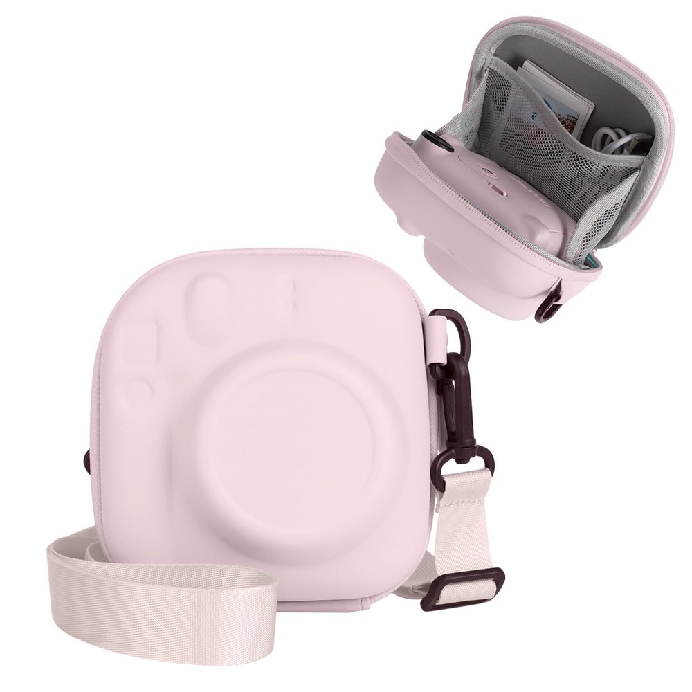 HIYQIN Hard EVA Storage Case Widely Compatible with Fujifilm Instax Mini 12/11/9/8/99/40, Instant Camera Protective Carrying Case with Adjustable Strap - Cherry Pink