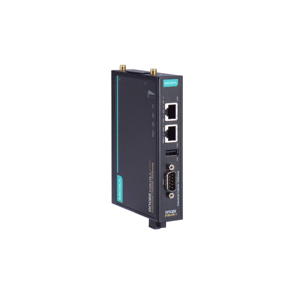 OnCell 3120-LTE-1-US, Industrial LTECat1 Gateway, 1 x RS232/422/485 Serial, 2 x 10/100BaseT(X) RJ45, Op: 0 to 55C