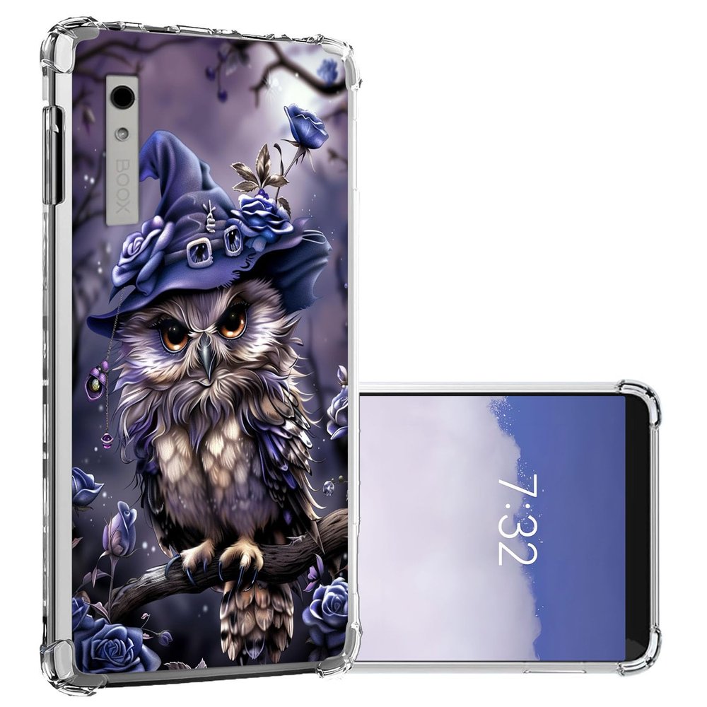 Tudguiloae for Boox Palma Clear Case (Cute Witch Owl) with Corner Bumpers - 6.13 inch Glitter E-Reader Clear Case Slim Lightweight Scratch-Proof Soft for Boox Palma Clear Cover for Women Girls