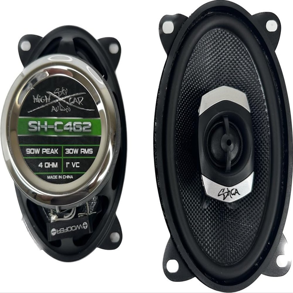 Sky High Car Audio SHCA - C462 4x6 2-Way Coaxial Speakers (Pair) with Glass Fiber Cone and Pivoting Tweeter
