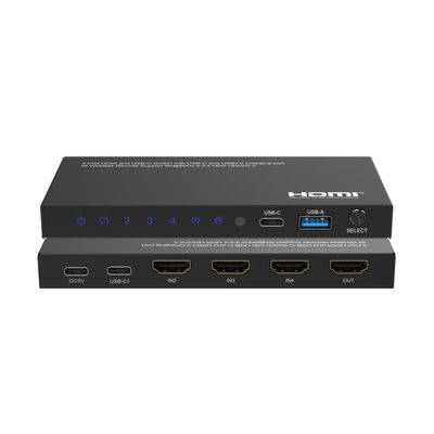 DVDO 8K 4x1 Switcher with 1 USB-C + 3 HDMI Inputs | USB-C input compatible with Thunderbolt 3 and DP 1.4 alt mode | 1 USB-C + 1 USB-A charging ports up to 5W | Automatic & manual switching | HDR | CEC